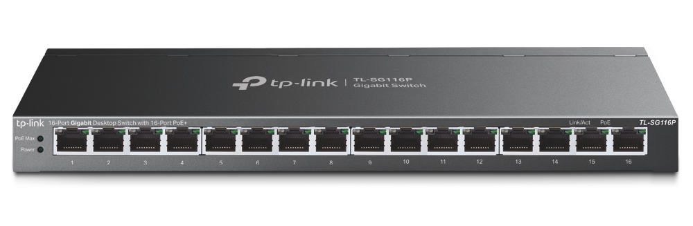 Commutateur de bureau non administrable - TP Link - 16 ports Gbps 10/100/1000Mbps PoE+