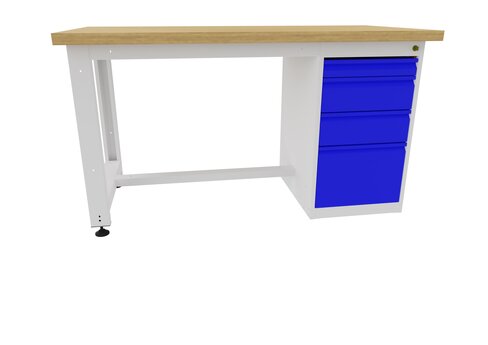 Etabli 1 pied coffre 4 tiroirs - plateau multipli - l. 150 x pr. 75 cm - plateau hêtre