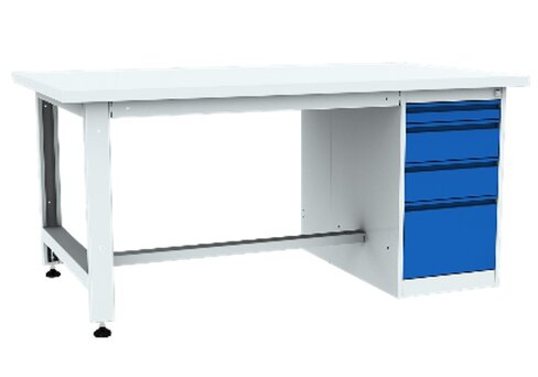 Etabli 1 pied coffre 4 tiroirs - plateau stratifié - l. 150 x pr. 75 cm - plateau gris dauphin