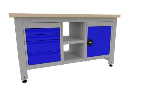 Etabli monobloc - plateau mélaminé - l. 200 x pr. 75 cm - plateau gris dauphin