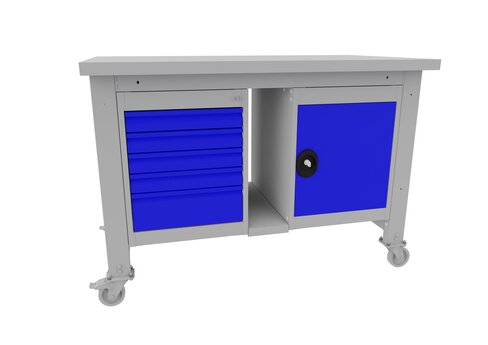 Etabli mobile 125cm - plateau mélaminé - l.150 x pr. 75 cm - plateau gris dauphin