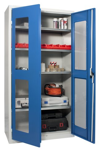 Armoire d'atelier haute - 4 tablettes - 100 x 198 x 50 cm - portes transparentes