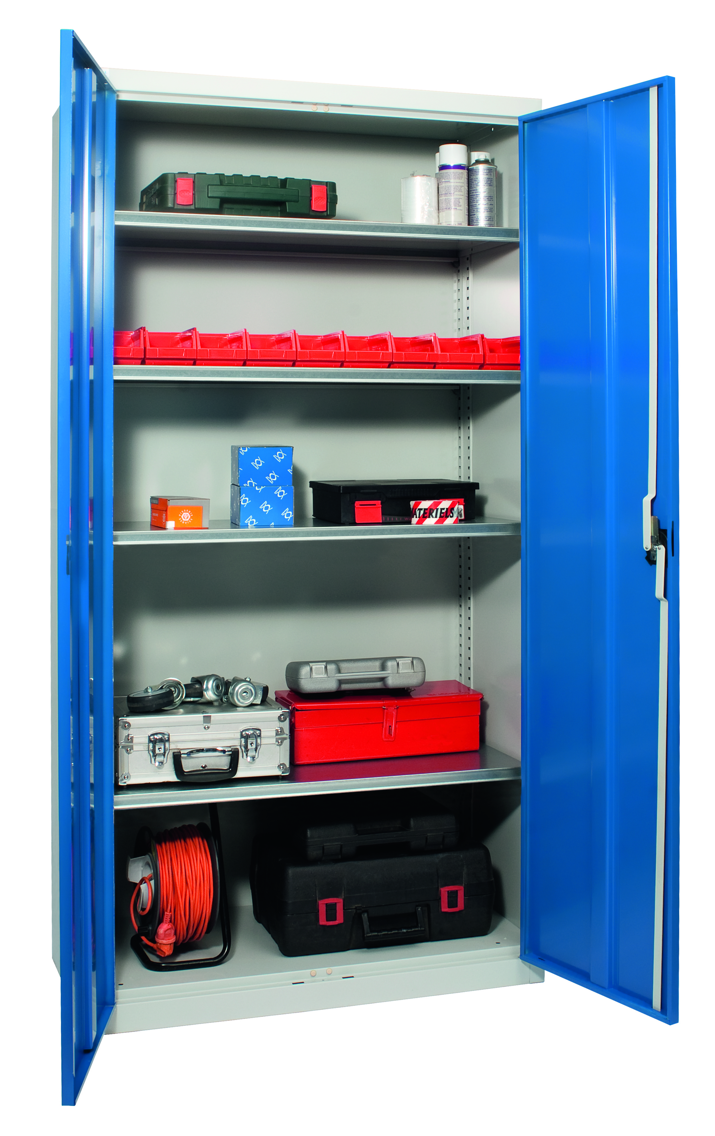 Armoire d'atelier haute - 4 tablettes - 100 x 198 x 50 cm - portes battantes