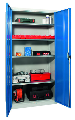 Armoire d'atelier haute - 4 tablettes - 100 x 198 x 50 cm - portes battantes
