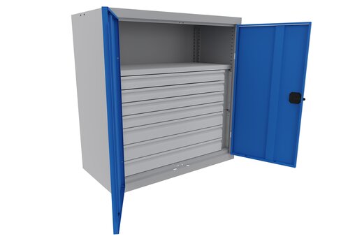 Armoire d'atelier basse - 7 tiroirs + 1 tablette - 100 x 102 x 50 cm - ptes battantes