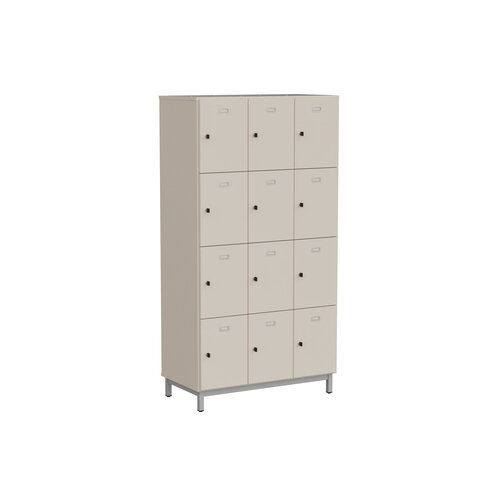 Vestiaire 3 colonnes 12 casiers Mandi - panneaux mélaminé - l. 98 x h. 185 x pr. 50 cm - piétement métal réglable -