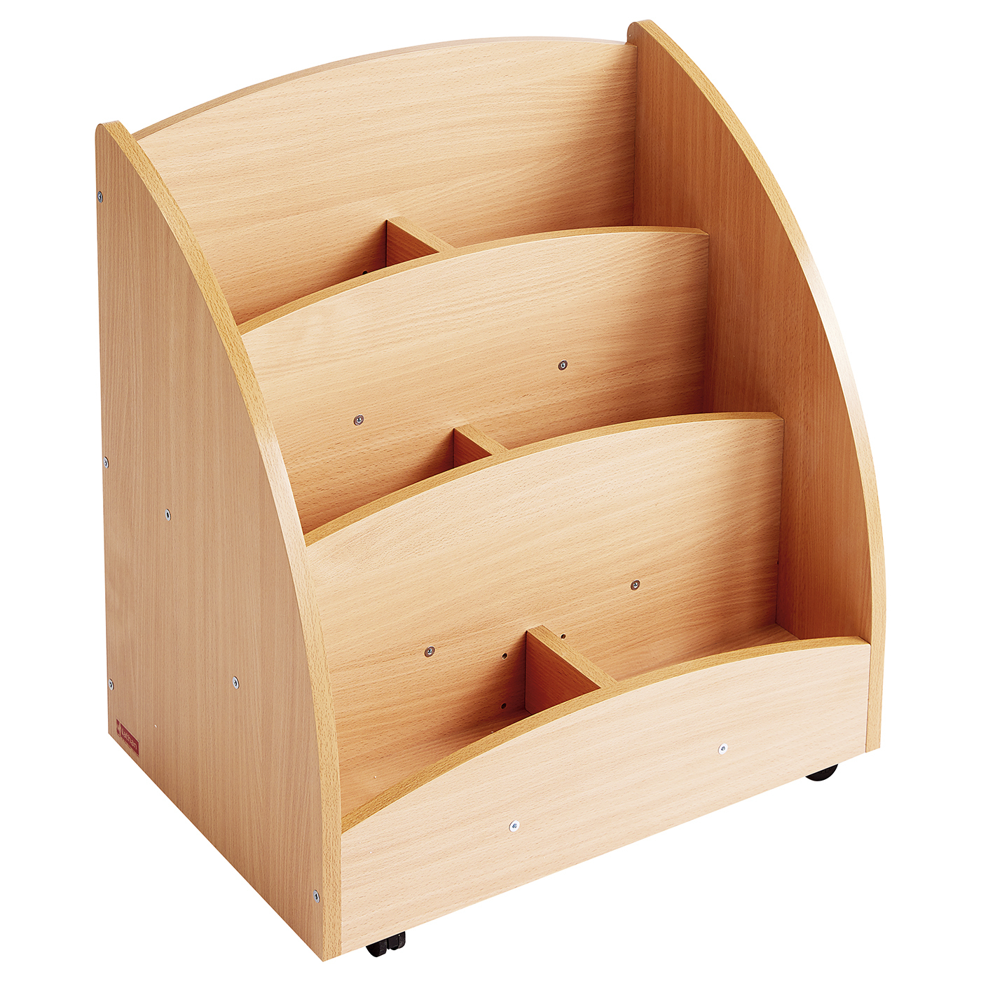 Bac à livres présentoir à roulettes - 6 compartiments - hêtre