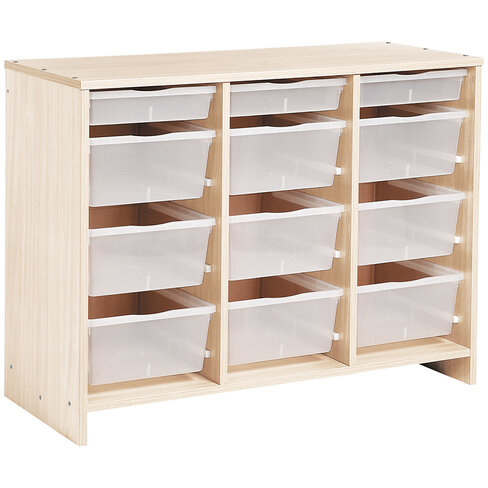 Meuble bas - 12 bacs incolores - bouleau