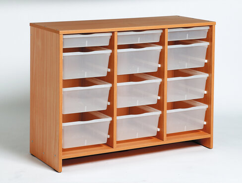 Meuble bas - 12 bacs incolores - hêtre