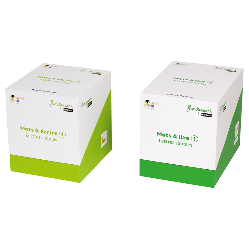 Montessori par Nathan - coffrets mots écrire et mots à lire série verte - lettres simples