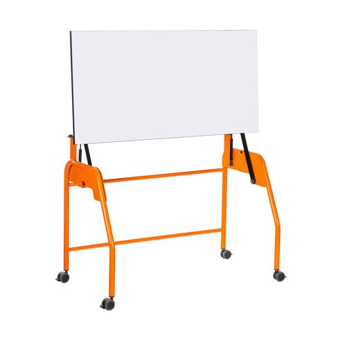 Table-tableau BIPLAN plateau stratifié blanc - 125 x 60 x 62,5 cm - piétement métallique 4 pieds -