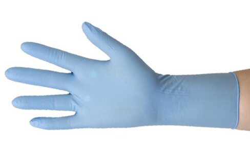 Gant nitrile Kolmi Coverfeel Care long 290 mm EPI catégorie III bleu France taille L bte/100