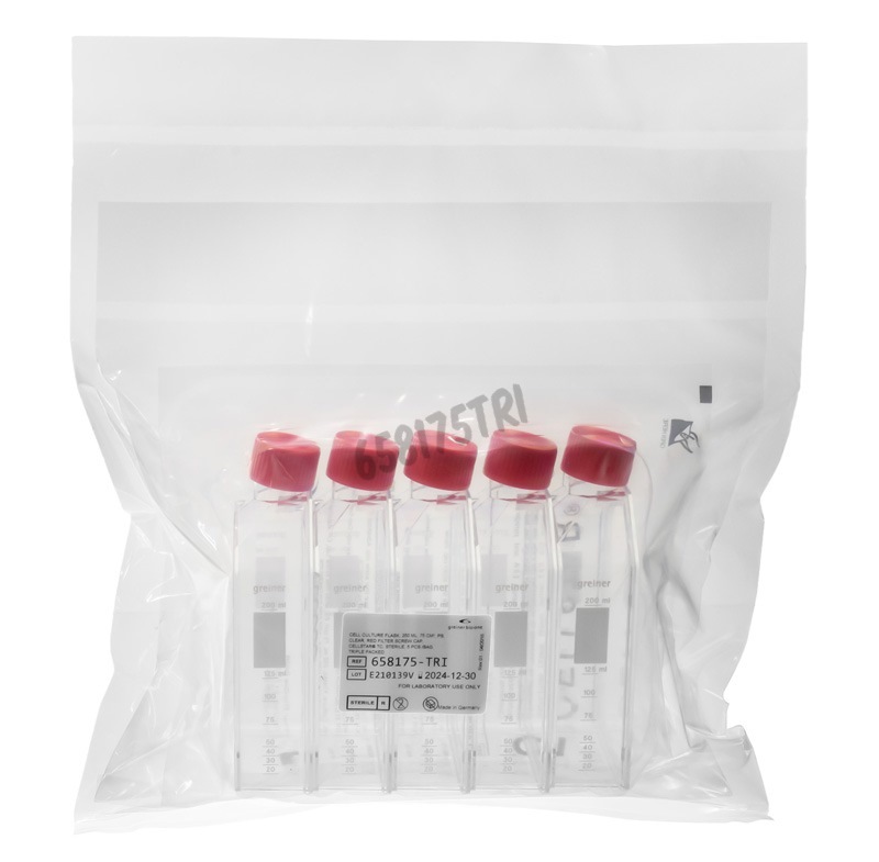 Flacon de culture 250ml col incliné capuchon filtre 75cm² Greiner triple emballage stérile x 90