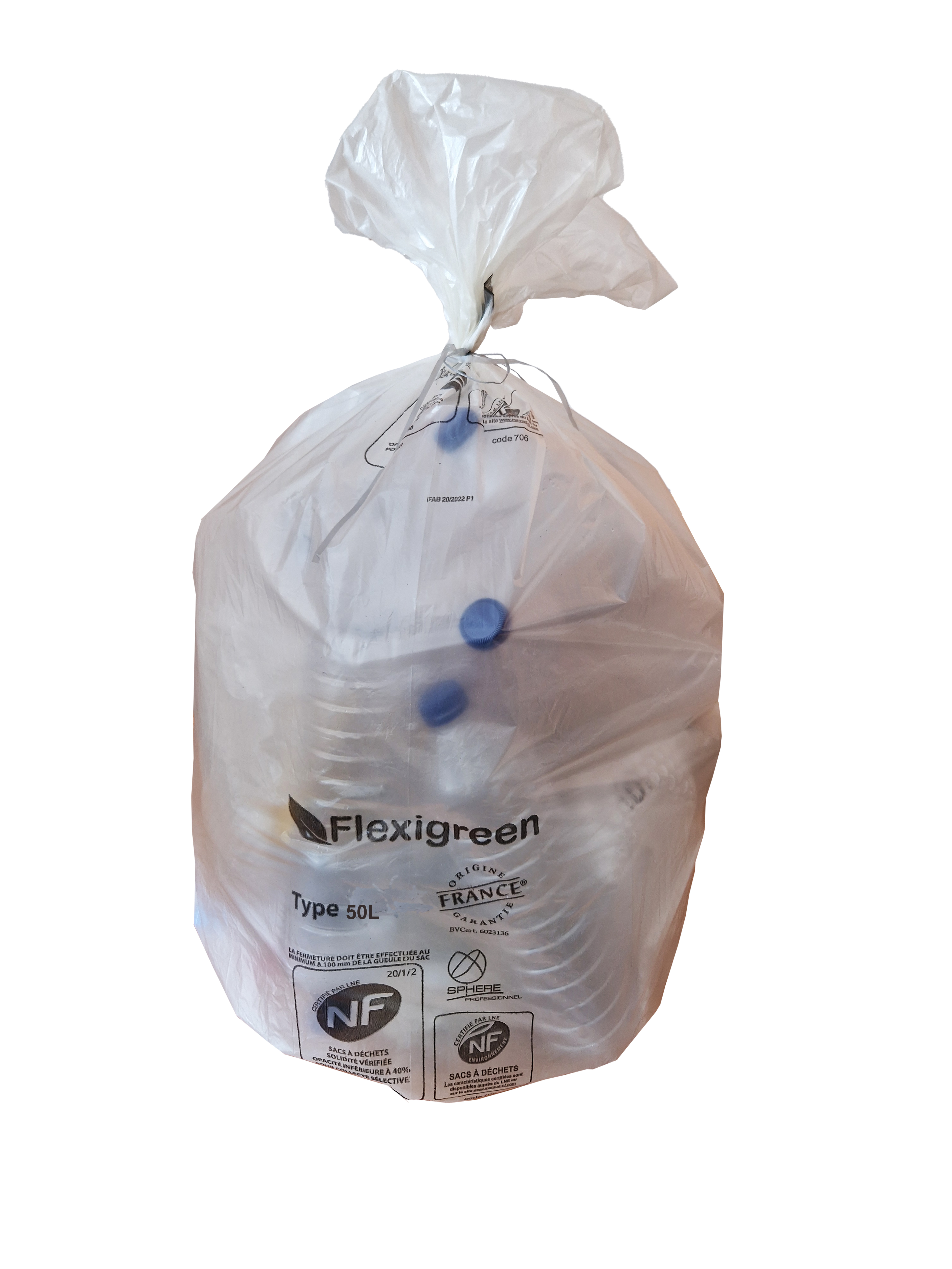 Sac à déchets courants - lien fixe - 50 l - ép. 22 µm - transparent - 1 carton de 500 J-M PLAST