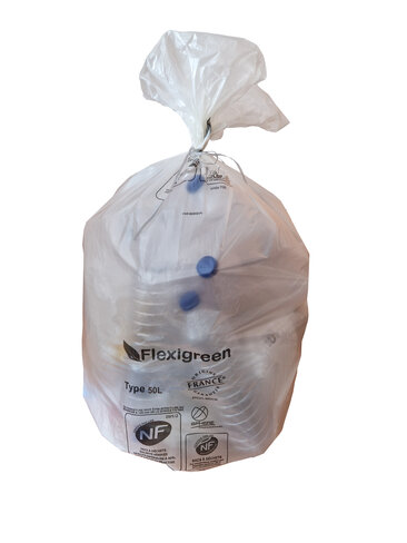 Sac à déchets courants - lien fixe - 50 l - ép. 22 µm - transparent - 1 carton de 500 J-M PLAST