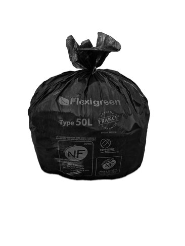 Sac à déchets légers - lien fixe - 50 l - ép. 22 µm - noir - 1 carton de 500  J-M PLAST
