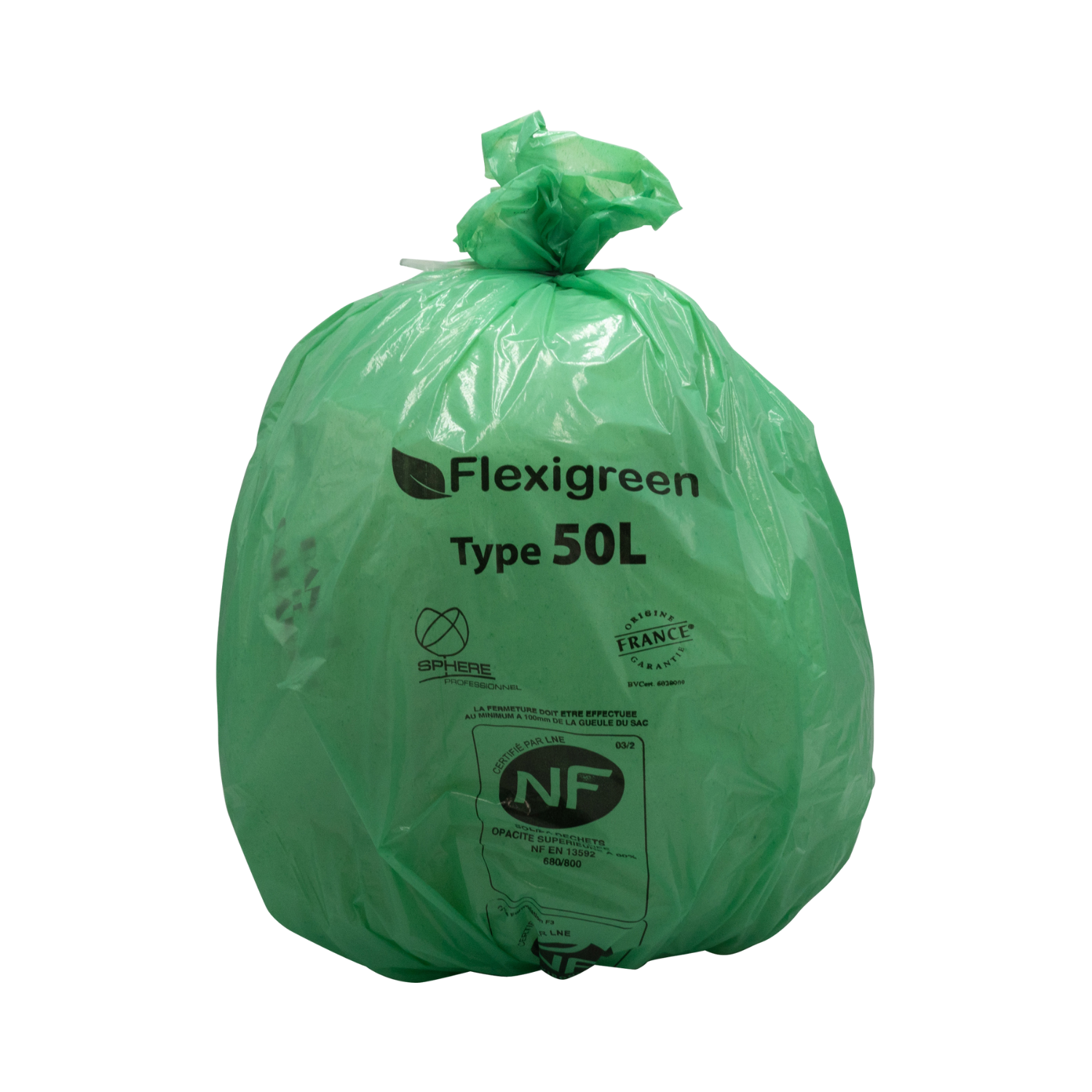 Sac à déchets courants - lien fixe - 50 l - ép. 22 µm - vert - 1 carton de 500 J-M PLAST