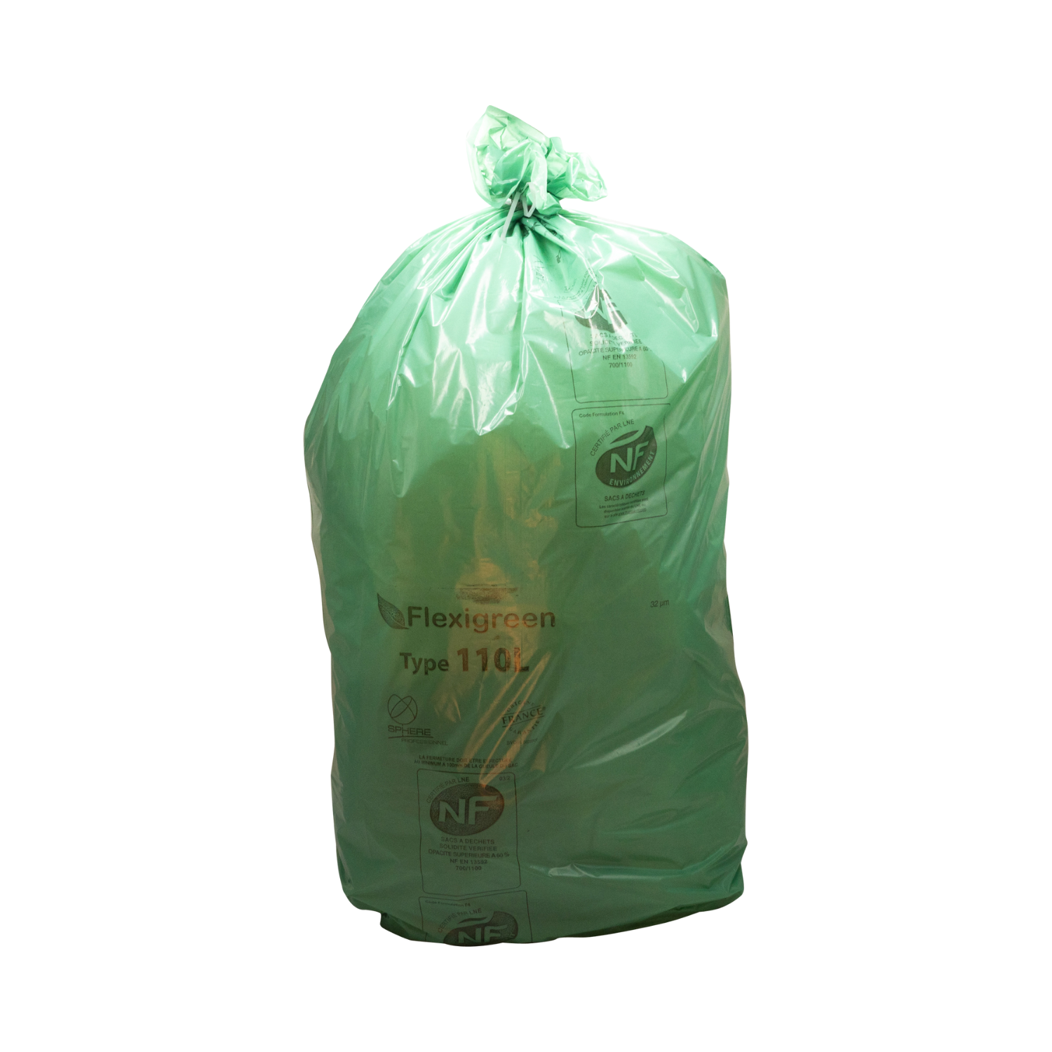 Sac à déchets courants - lien fixe - 110 l - ép. 32 µm - vert - 1 carton de 250 J-M PLAST