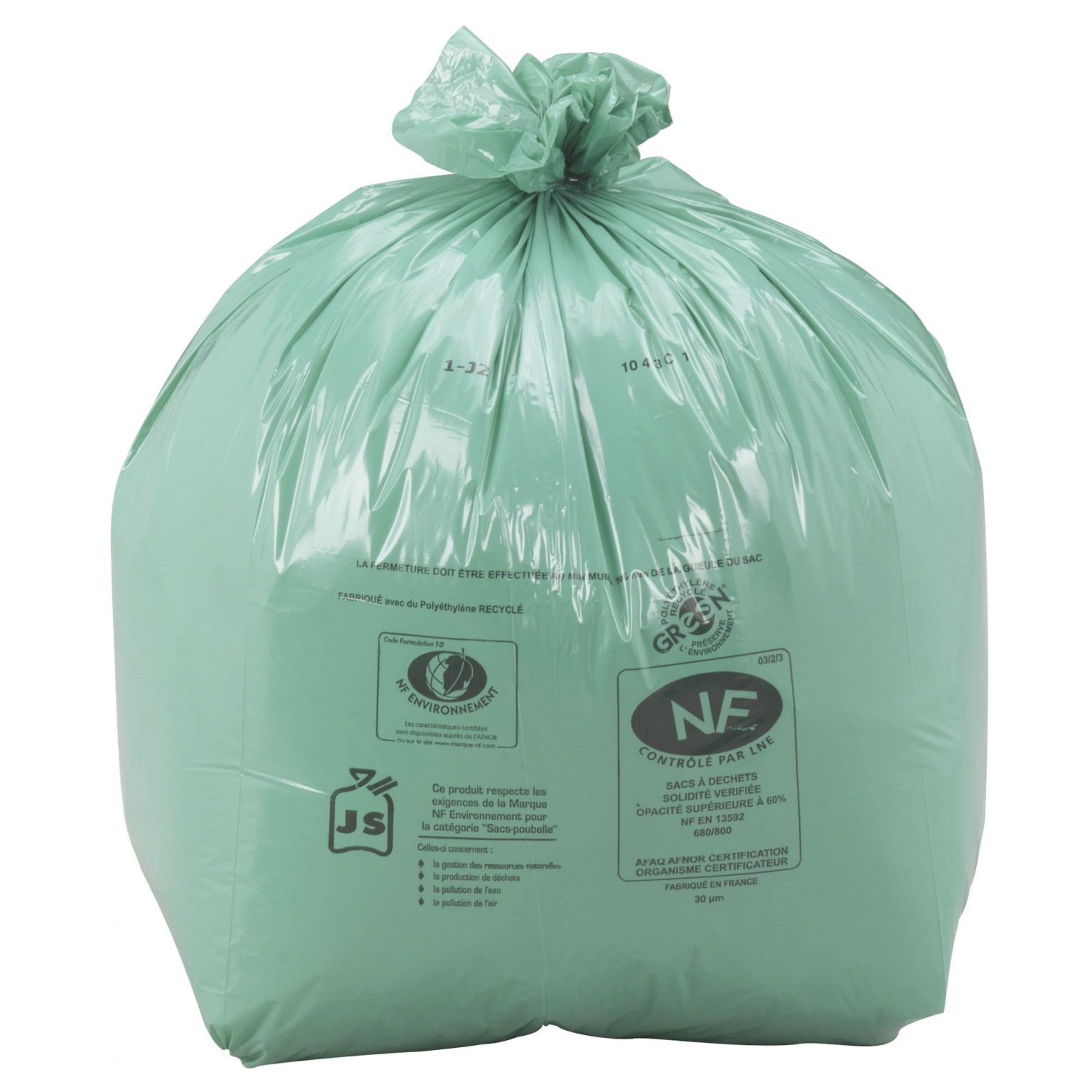 Sac à déchets courants - lien fixe - 30 l - ép. 25 µm - vert - 1 carton de 500 J-M PLAST