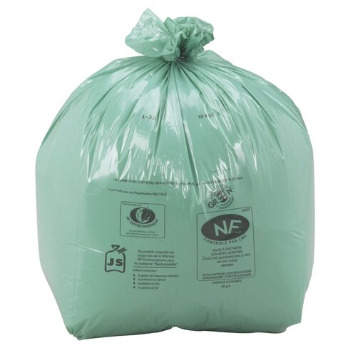 Sac à déchets courants - lien fixe - 30 l - ép. 25 µm - vert - 1 carton de 500 J-M PLAST