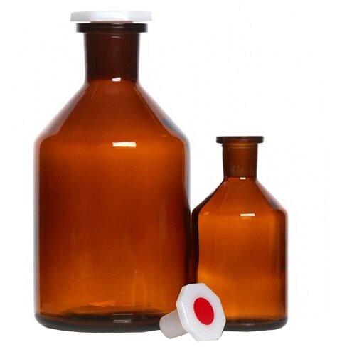 Flacon à réactif 250 ml rodé en verre sodocalcique ambré avec bouchon en PE x 10