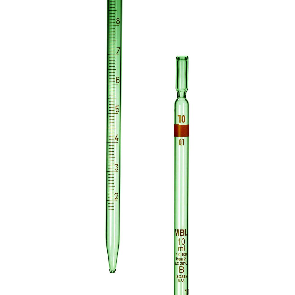 Pipette graduée 2 ml Classe B en verre, Type 2 écoulement total, 0 ml à la pointe x 5