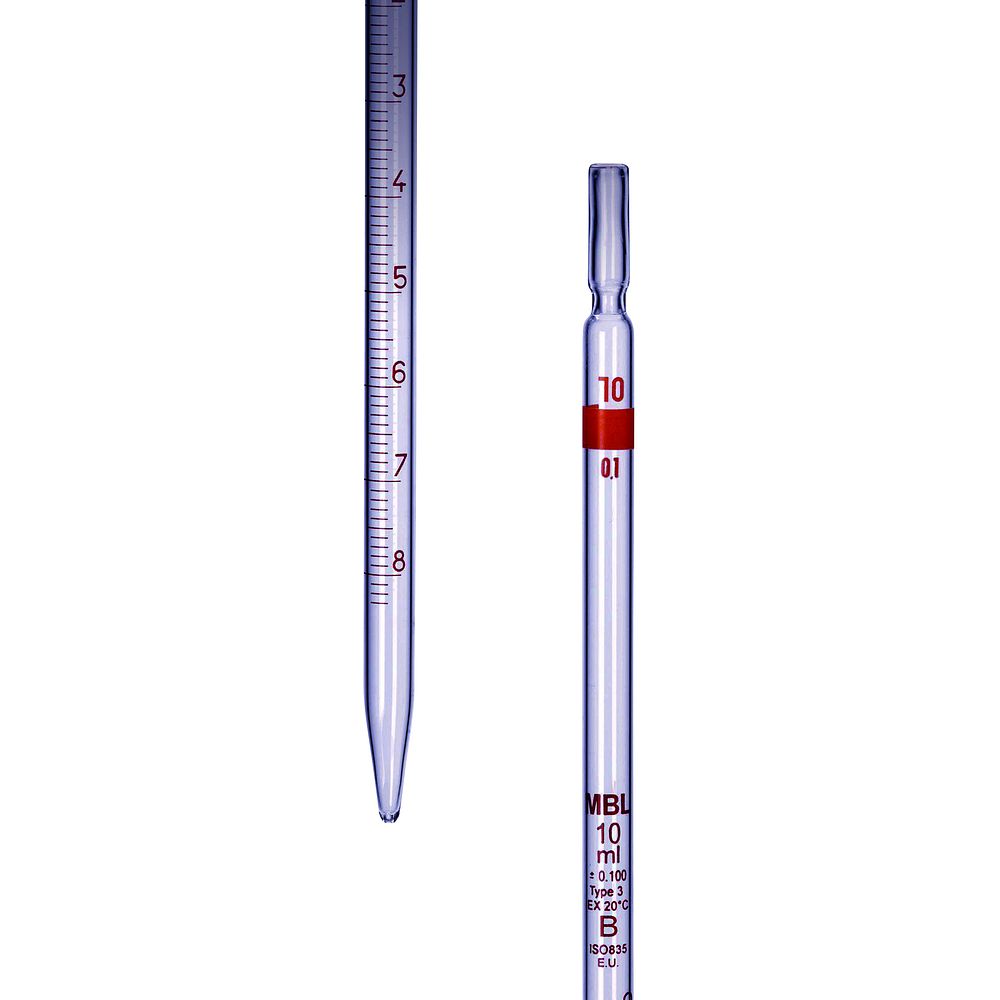 Pipette graduée 25 ml Classe B en verre, Type 3 écoulement total, 0 ml en haut x 5
