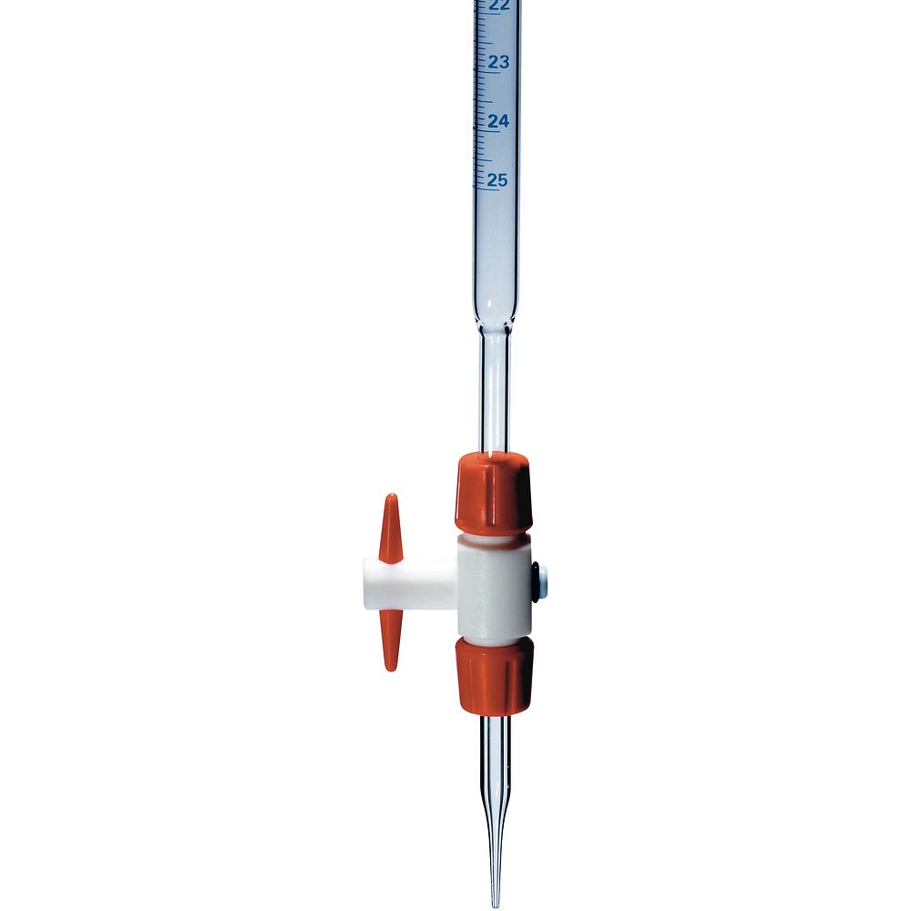 Burette 50 ml Classe B en verre clair avec robinet en PTFE démontable
