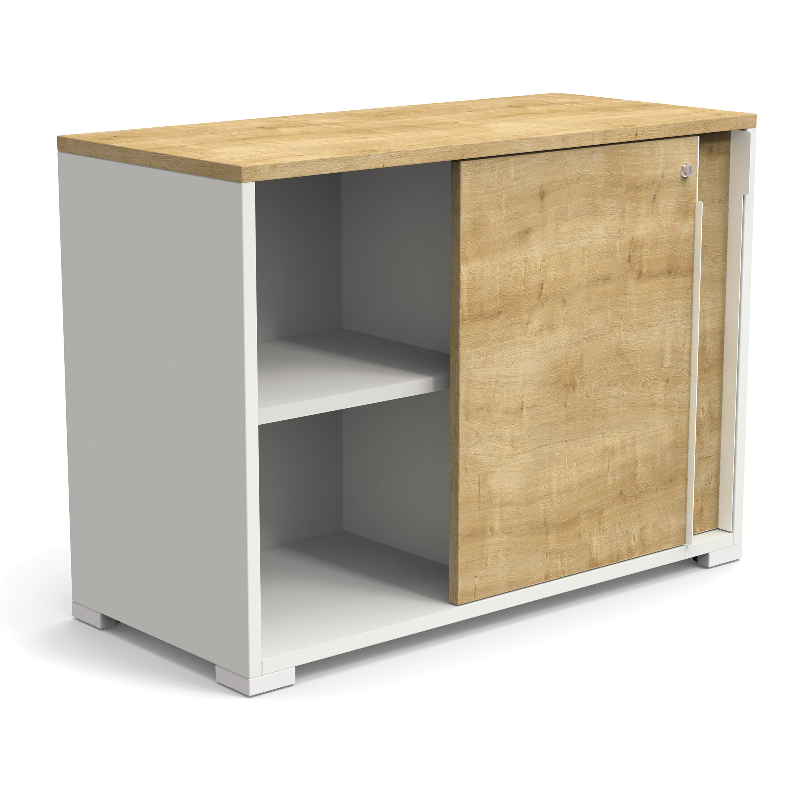 Armoire hauteur bureau Nouvelle Vague - l. 100 cm - portes coulissantes - 1 tablette métal