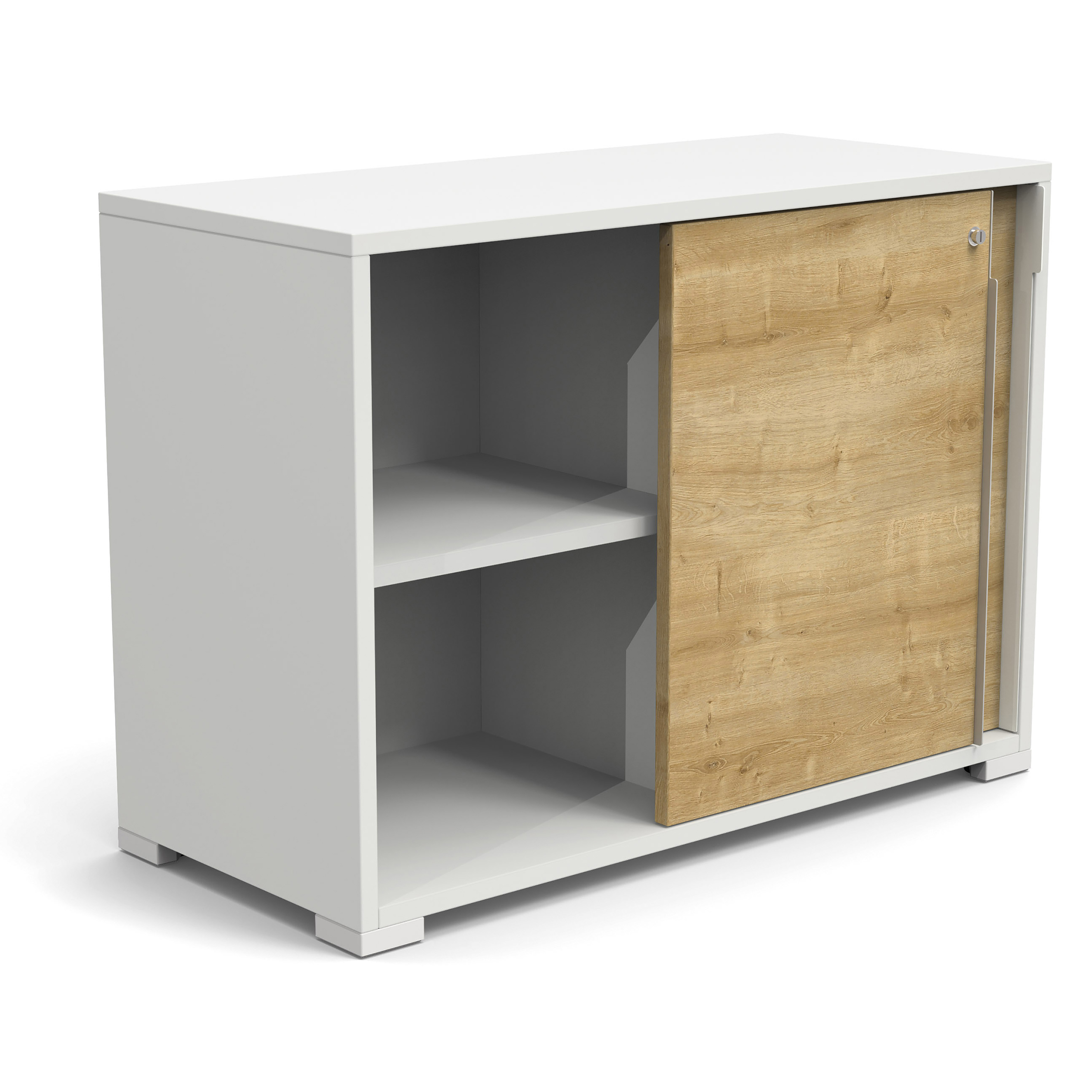 Armoire hauteur bureau Nouvelle Vague - l. 80 cm - 2 portes coulissantes - 2 tablettes métal