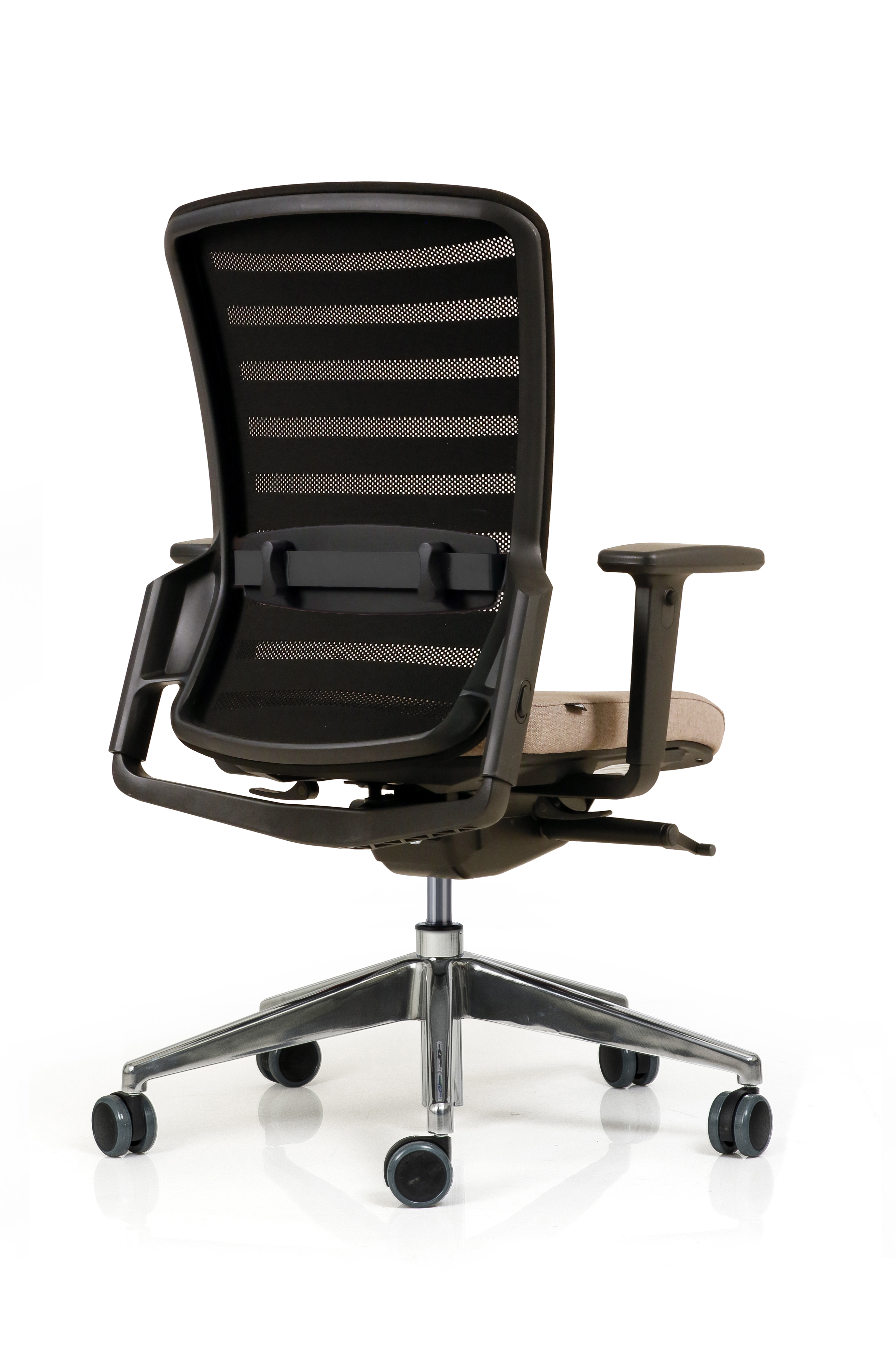 Fauteuil de bureau F8 - assise tissu et dossier résille Stripes 2 - piétement aluminium poli