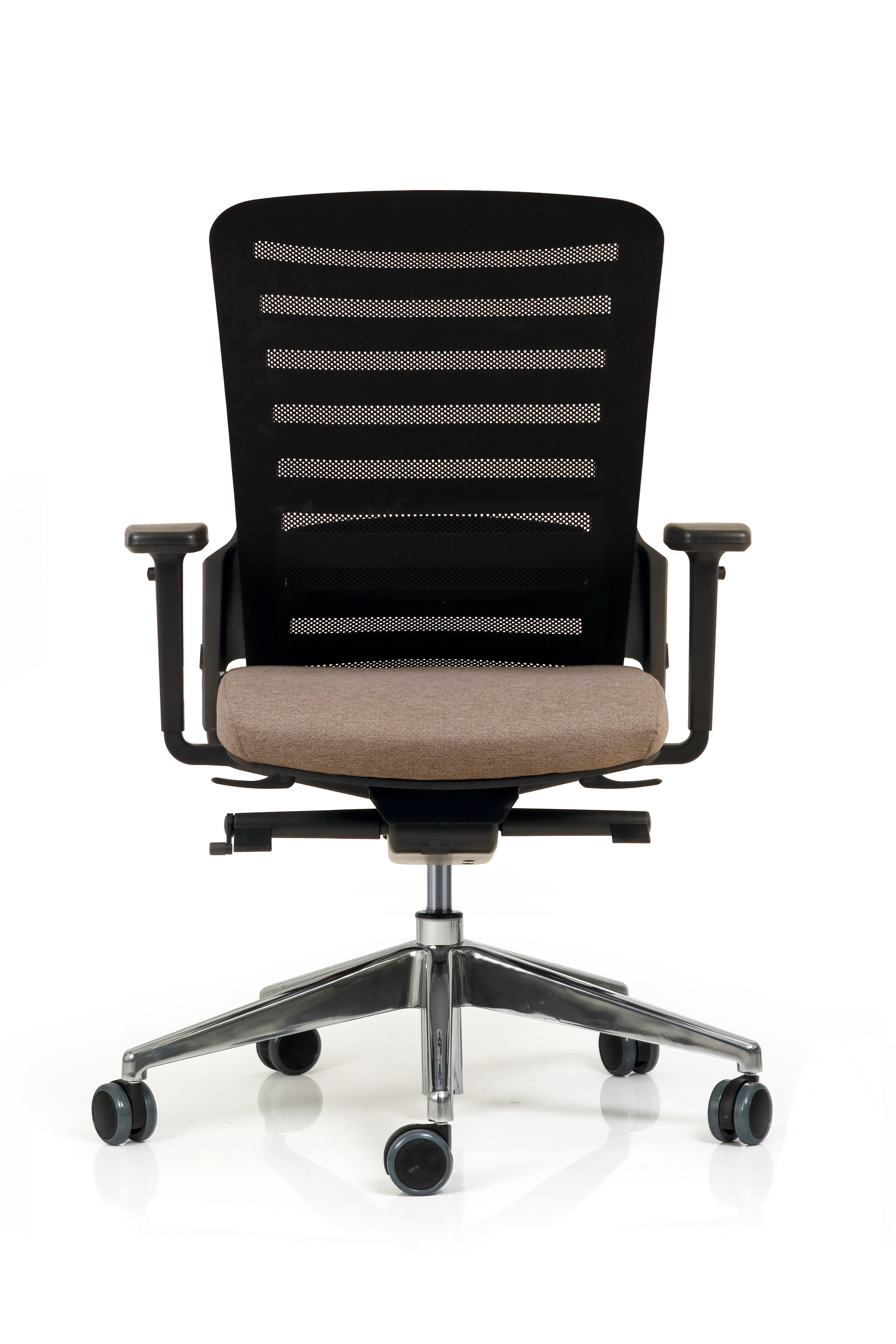 Fauteuil de bureau F8 - assise tissu et dossier résille Stripes 2 - piétement aluminium poli