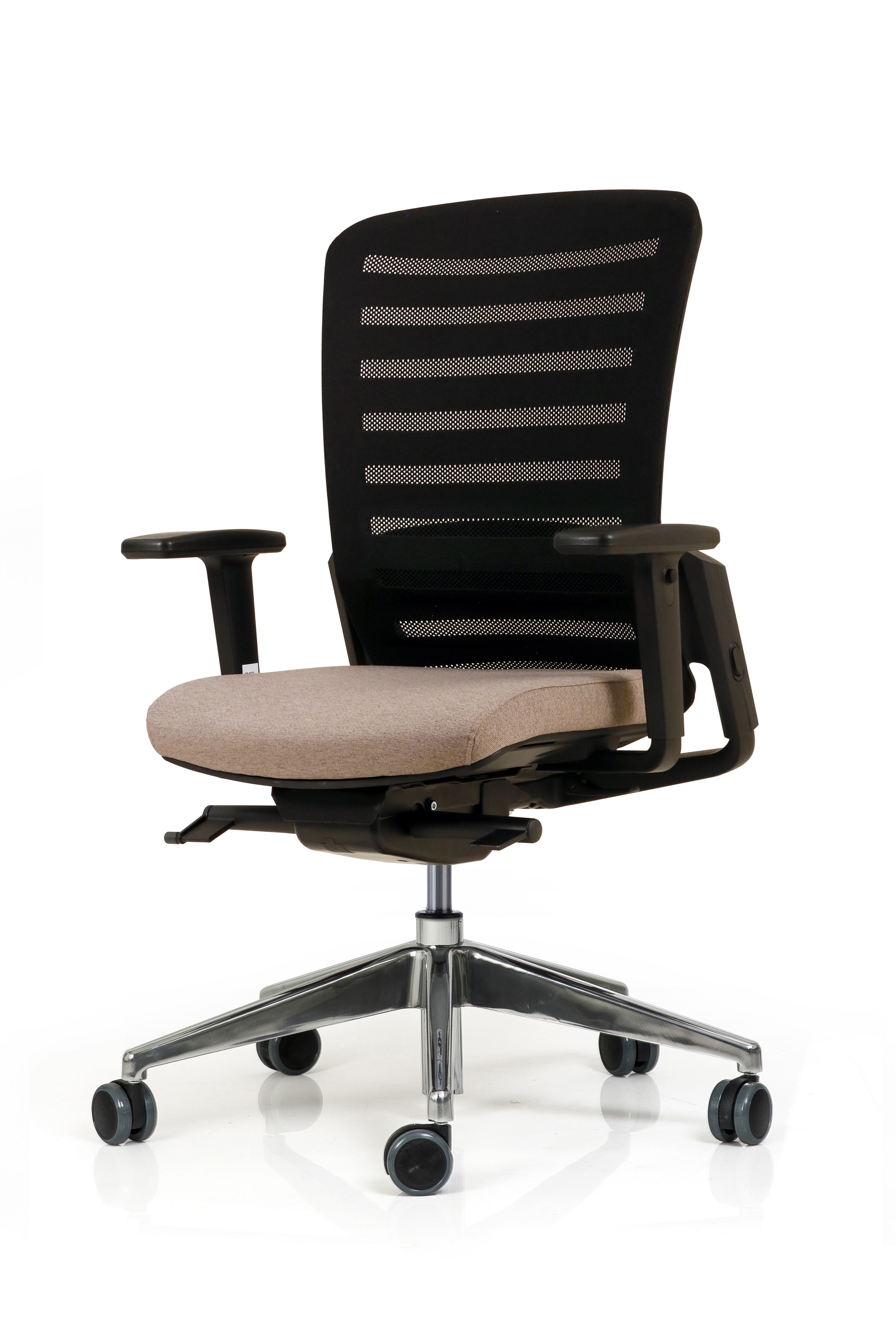 Fauteuil de bureau F8 - assise tissu et dossier résille Stripes 2 - piétement aluminium poli