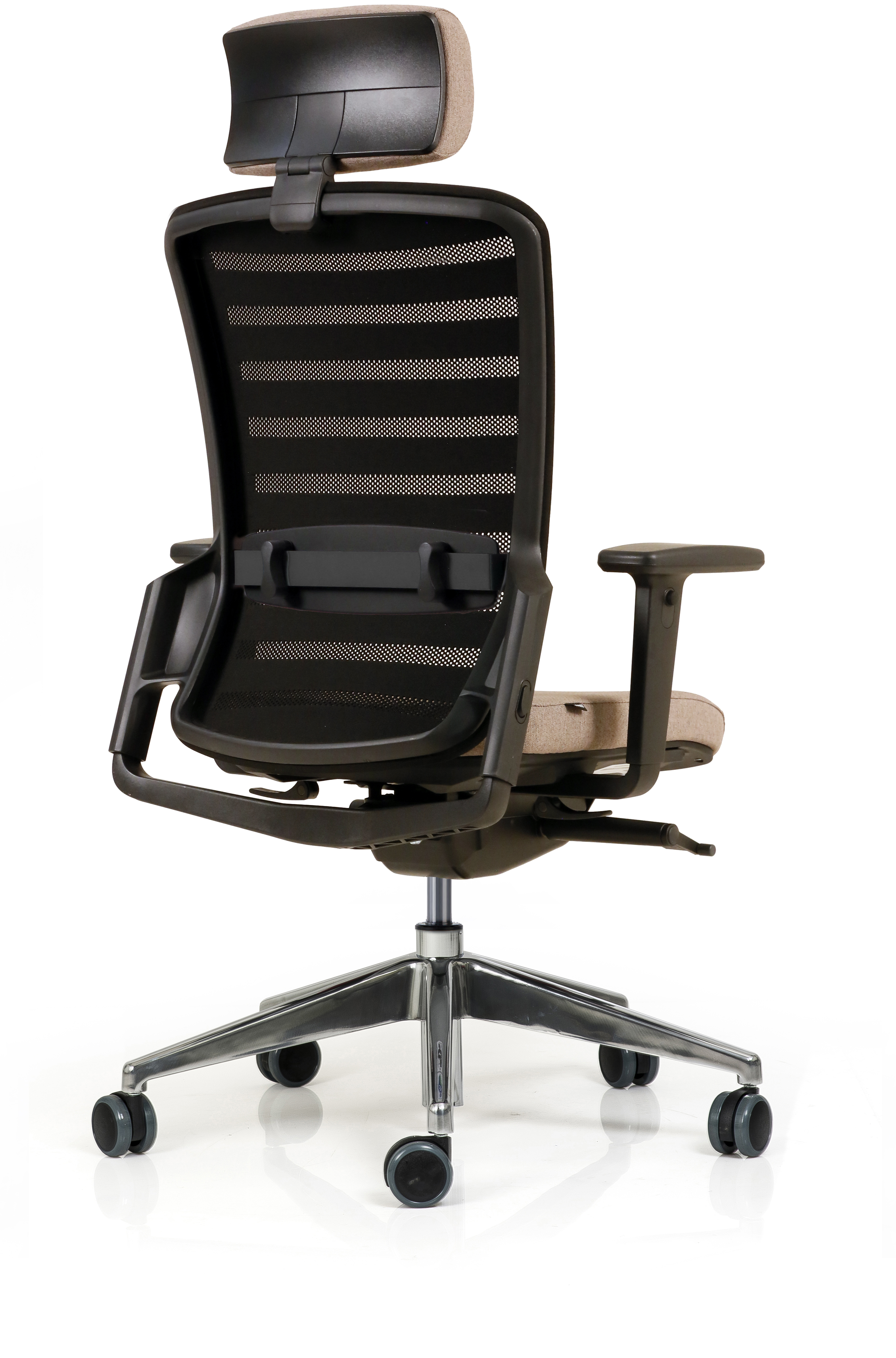 Fauteuil de bureau F8 - assise tissu et dossier résille Stripes 2 - piétement aluminium poli - avec appui-tête