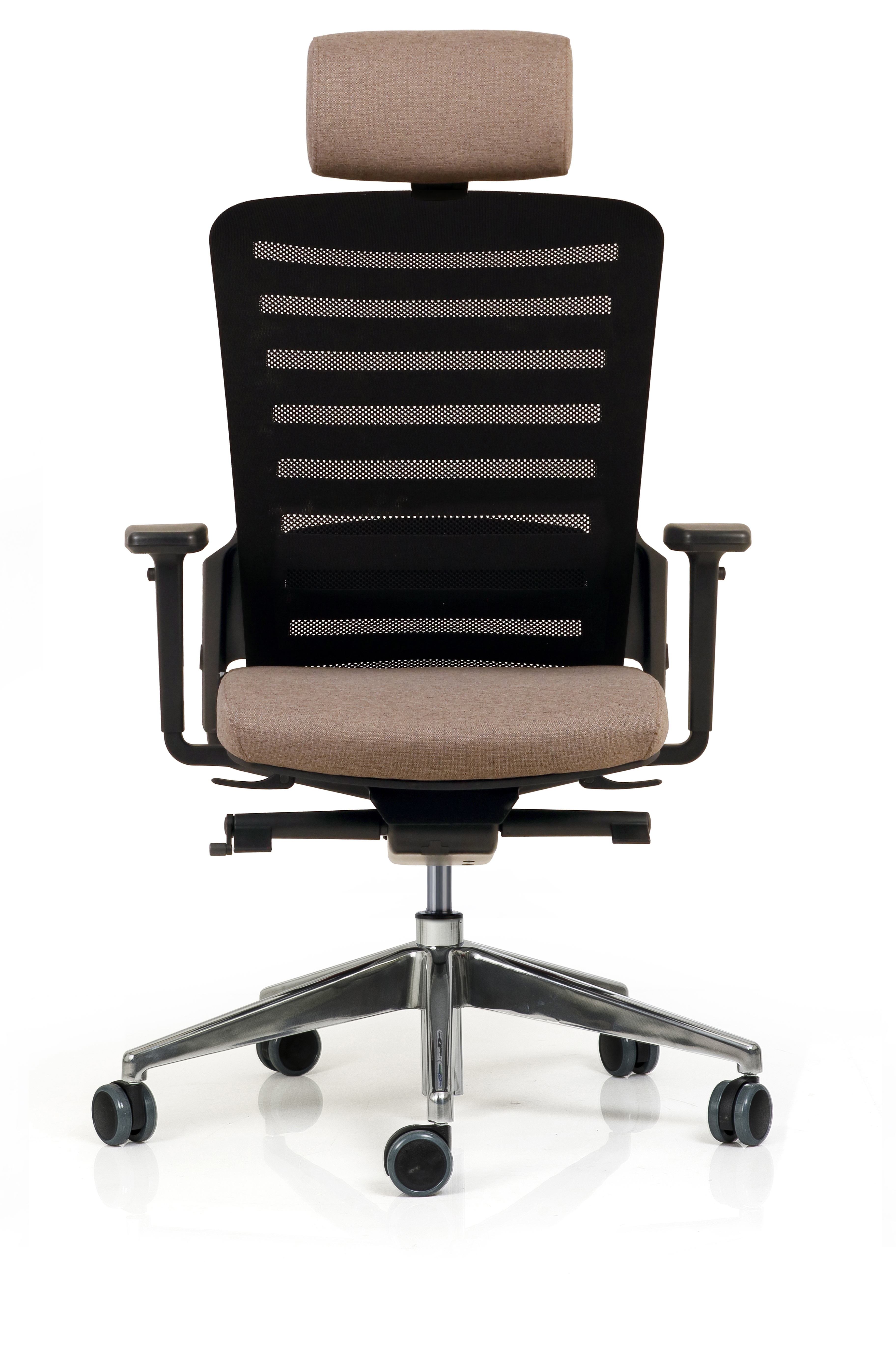 Fauteuil de bureau F8 - assise tissu et dossier résille Stripes 2 - piétement aluminium poli - avec appui-tête