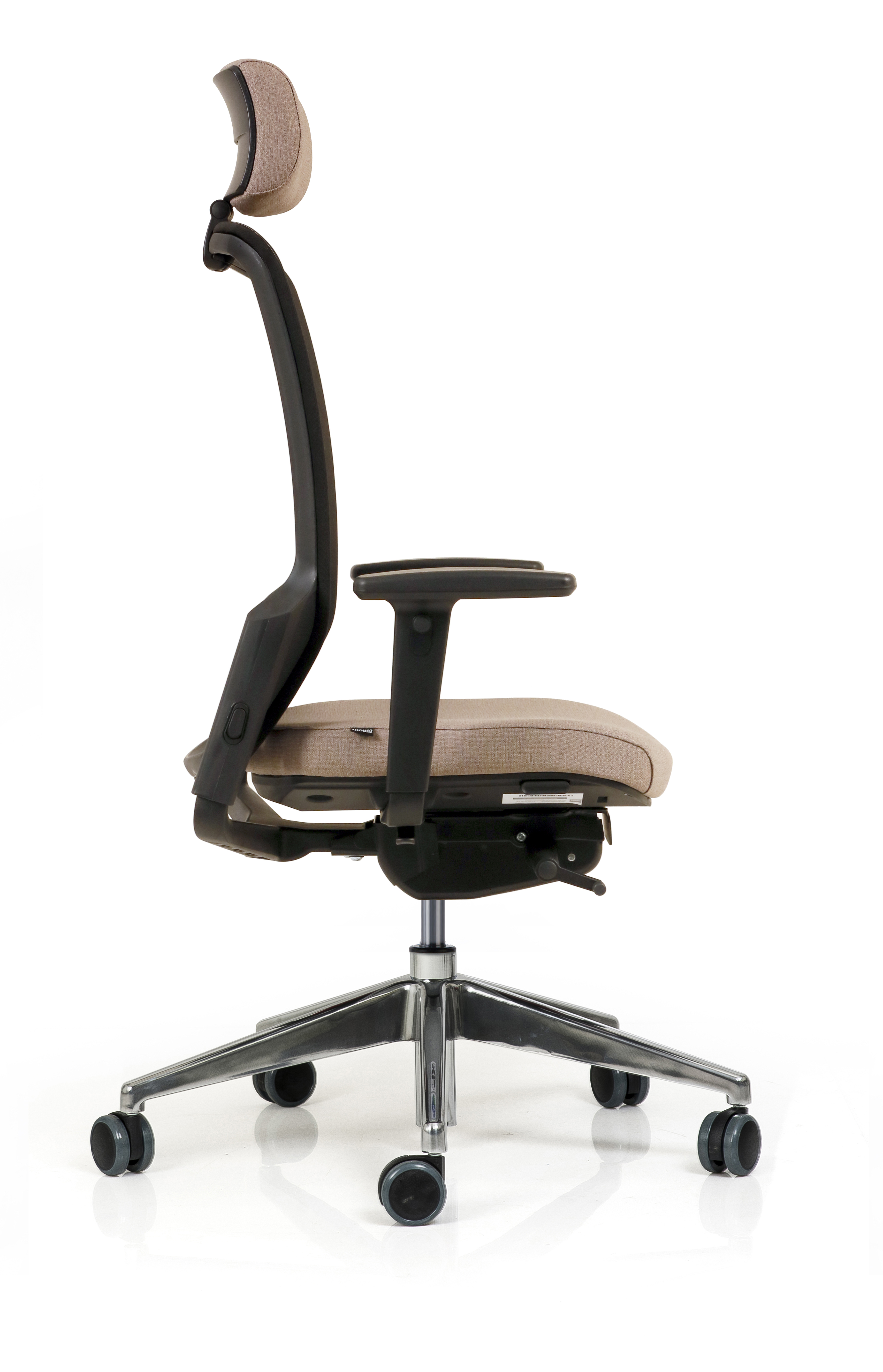 Fauteuil de bureau F8 - assise tissu et dossier résille Stripes 2 - piétement aluminium poli - avec appui-tête