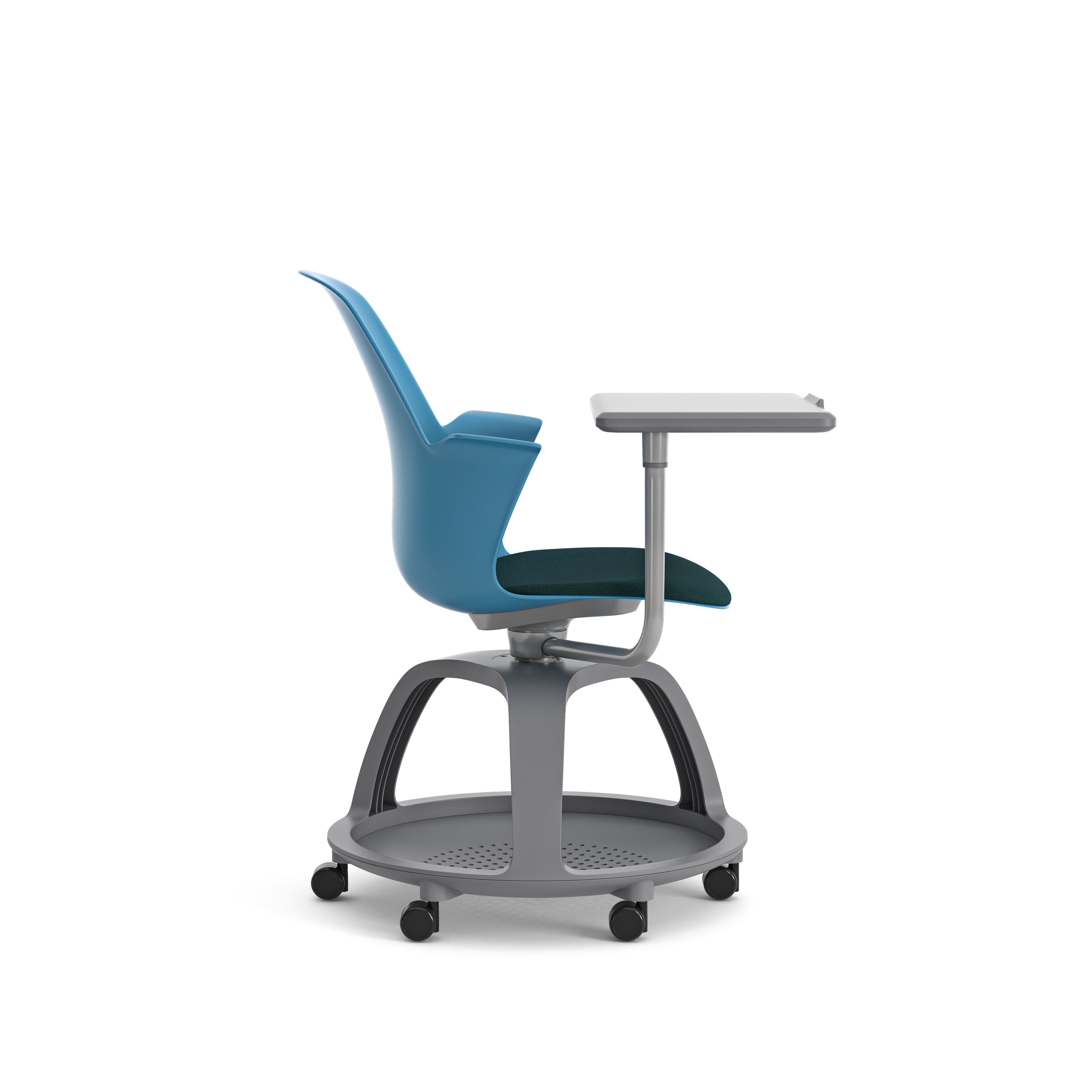 Fauteuil mobile Node - polypropylène - placet d'assise tissu - avec tablette de travail