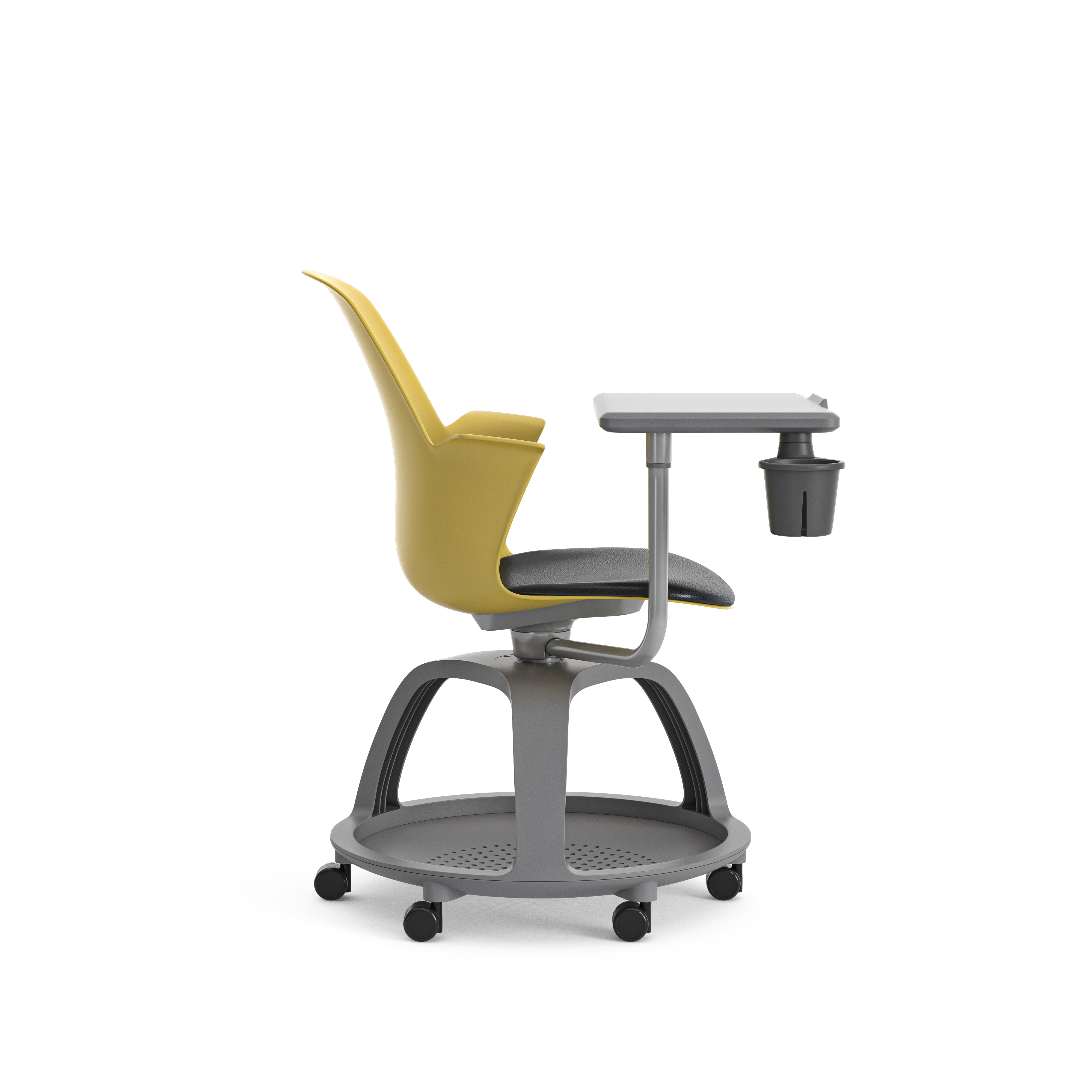 Fauteuil mobile Node - polypropylène - placet d'assise textile enduit - tablette de travail et porte-gobelet