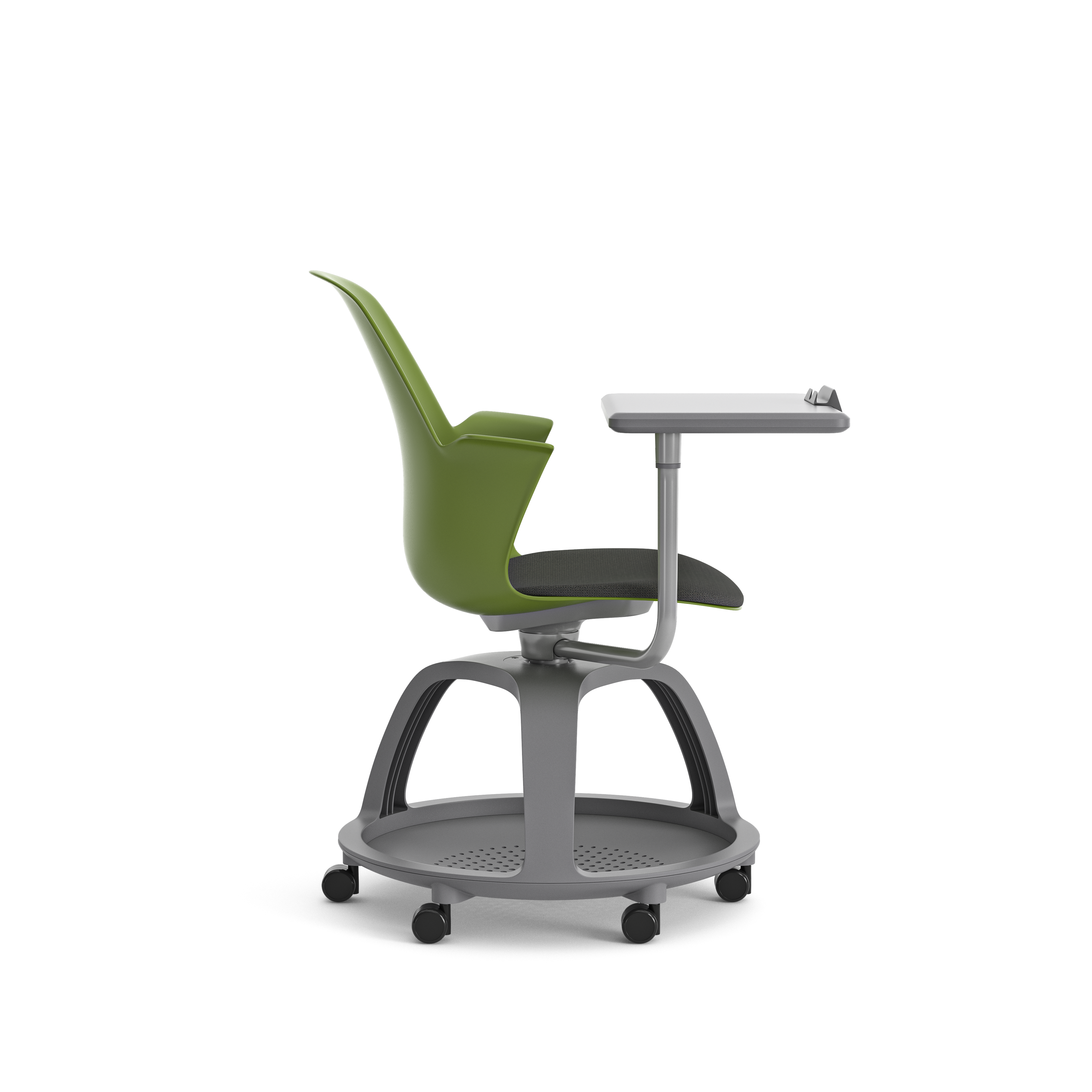Fauteuil mobile Node - polypropylène - placet d'assise tissu - tablette de travail et support tablette tactile