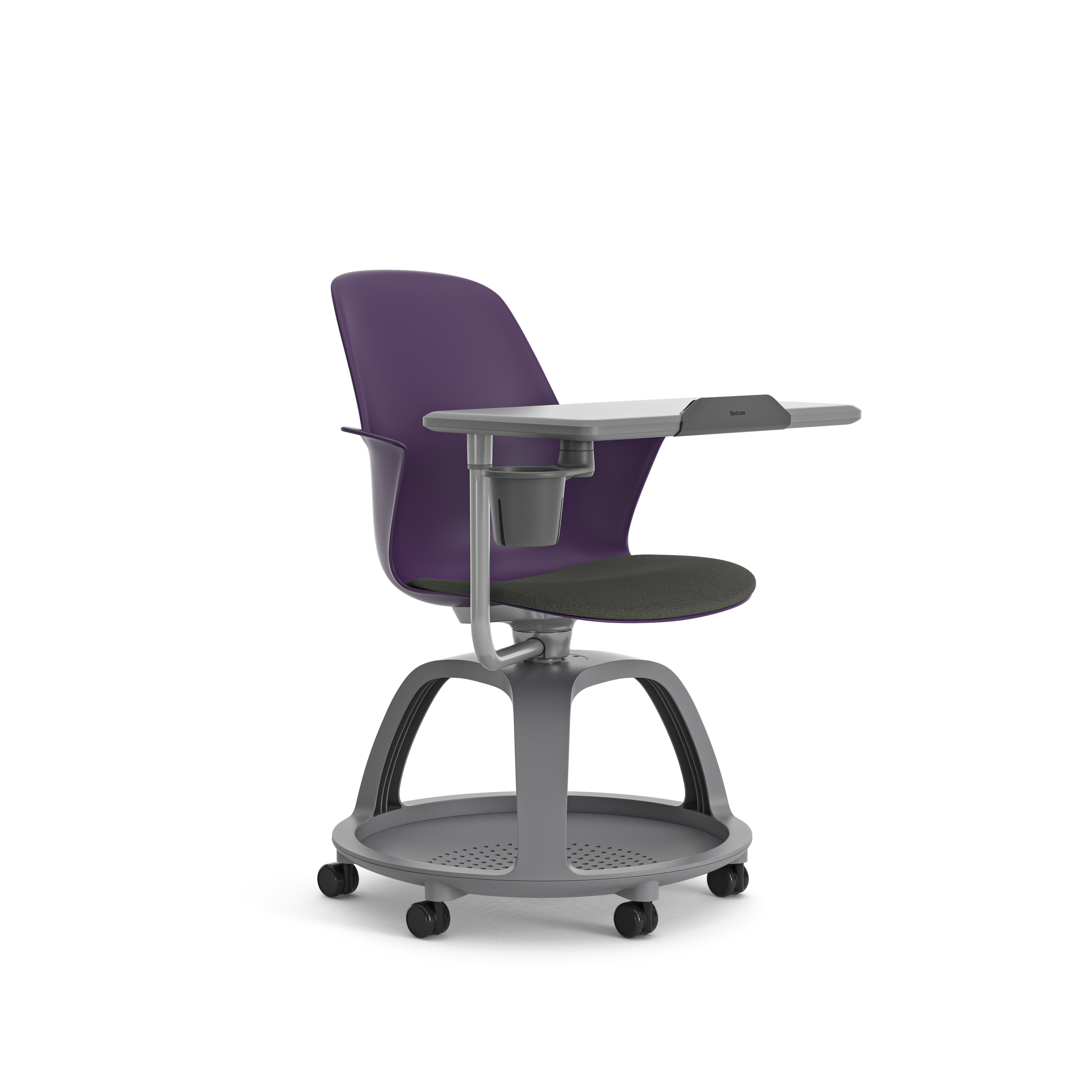 Fauteuil mobile Node - polypropylène - placet d'assise tissu - avec tablette de travail - support tablette tactile