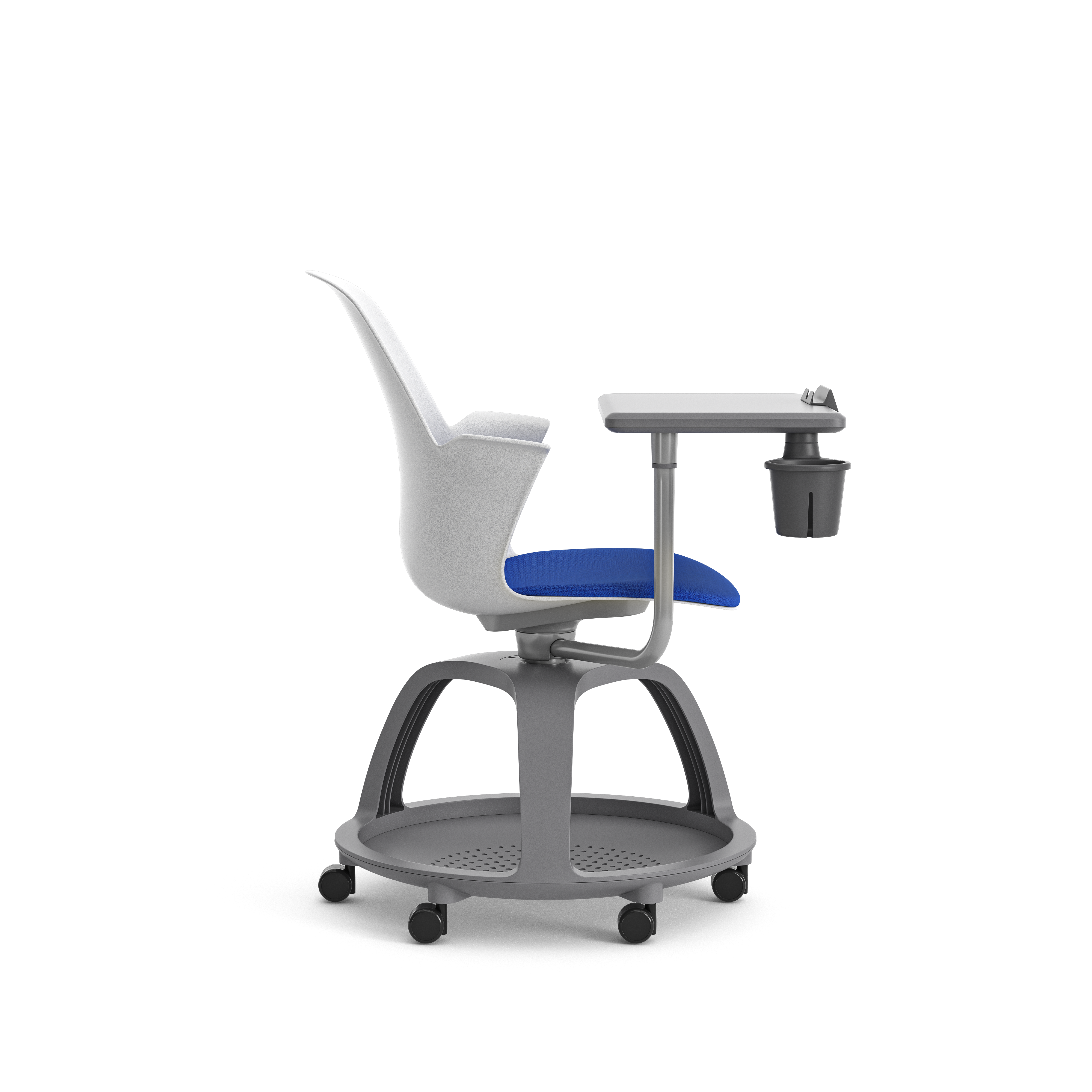 Fauteuil mobile Node - polypropylène - placet d'assise tissu - avec tablette de travail - support tablette tactile