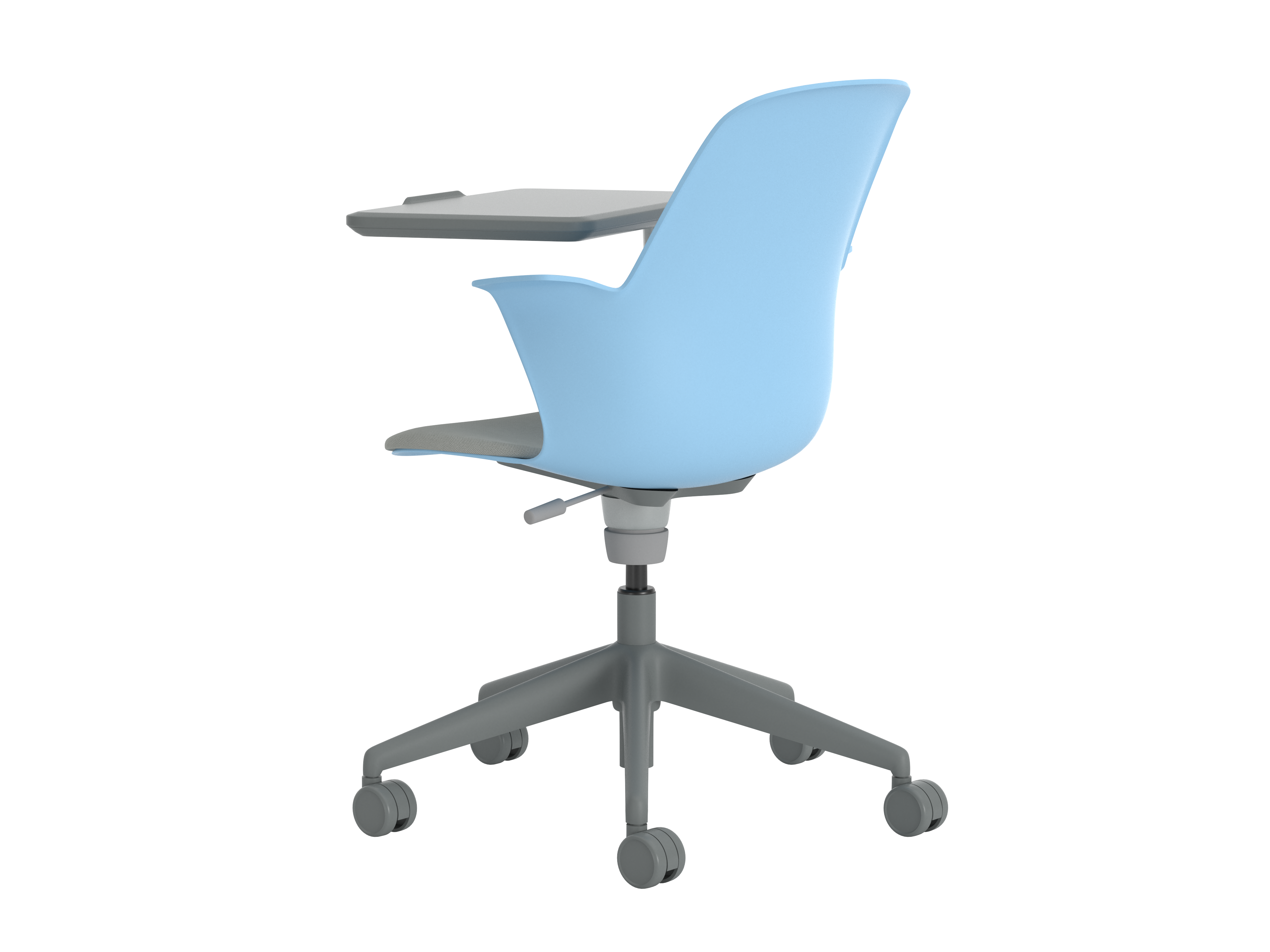 Fauteuil Node - polypropylène - placet d'assise tissu - piétement 5 branches avec roulettes - tablette de travail