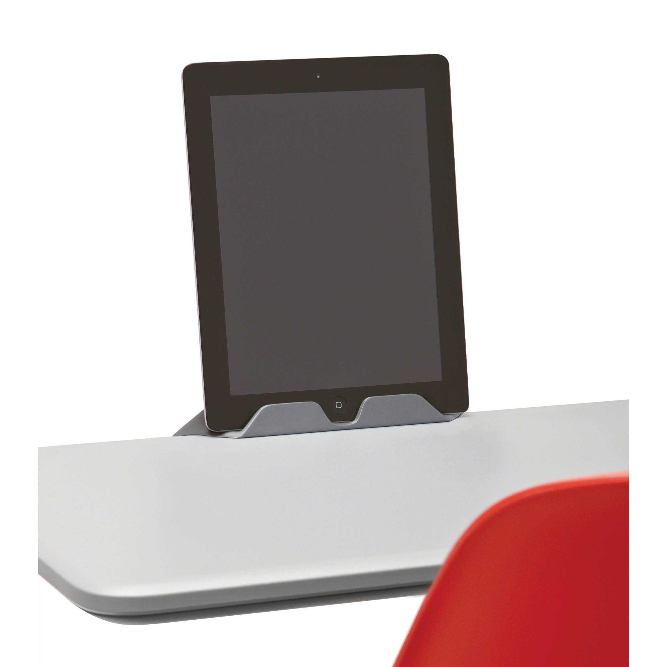 Fauteuil Node - polypropylène - placet d'assise tissu - piétement 5 branches avec roulettes - tablette de travail