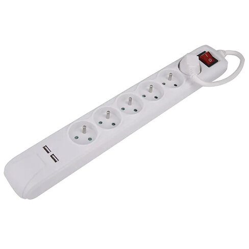 Bloc multiprise avec interrupteur 6 prises + 2 port USB-A - cordon 1 m