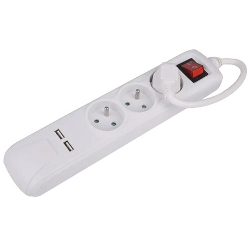 Bloc multiprise avec interrupteur 3 prises + 2 port USB-A - cordon 1 m