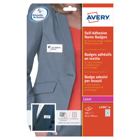 Badge adhésif Avery - 6,3 x 2,96 cm - blanc - lot de 540