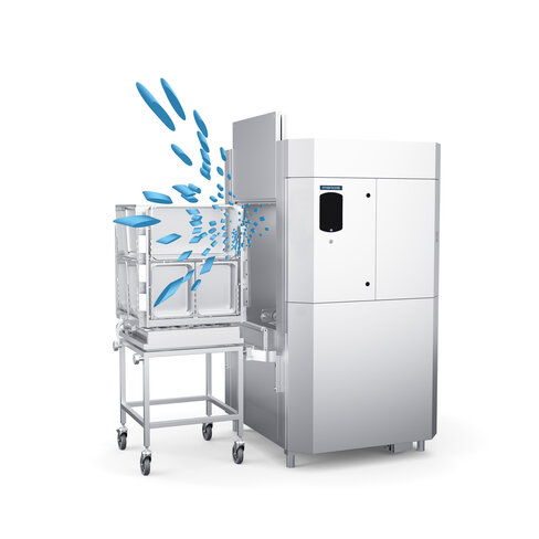 Lave-batterie à granules Metos WD100GR lateral - condenseur récupérateur de chaleur inclus