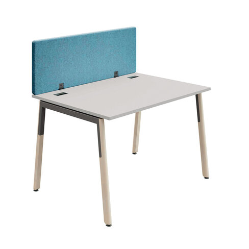 Bureau droit Nouvelle Vague - l. 120 x pr. 80 cm + écran tissu - pieds bois