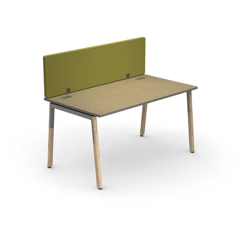 Bureau droit Nouvelle Vague - l. 140 x pr. 80 cm + écran tissu - pieds bois