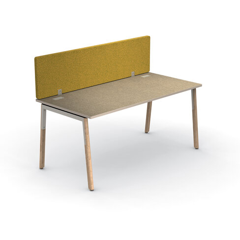Bureau droit Nouvelle Vague - l. 160 x pr. 80 cm + écran tissu - pieds bois